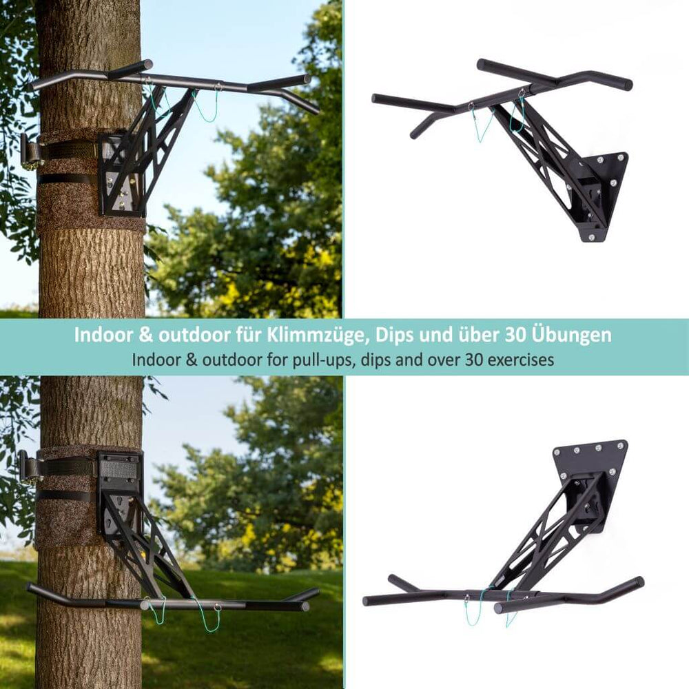 Tragbare Klimmzugstange und Dip-Bar – Montage an Innen- und Außenwänden oder Bäumen | Pullup & Dip®