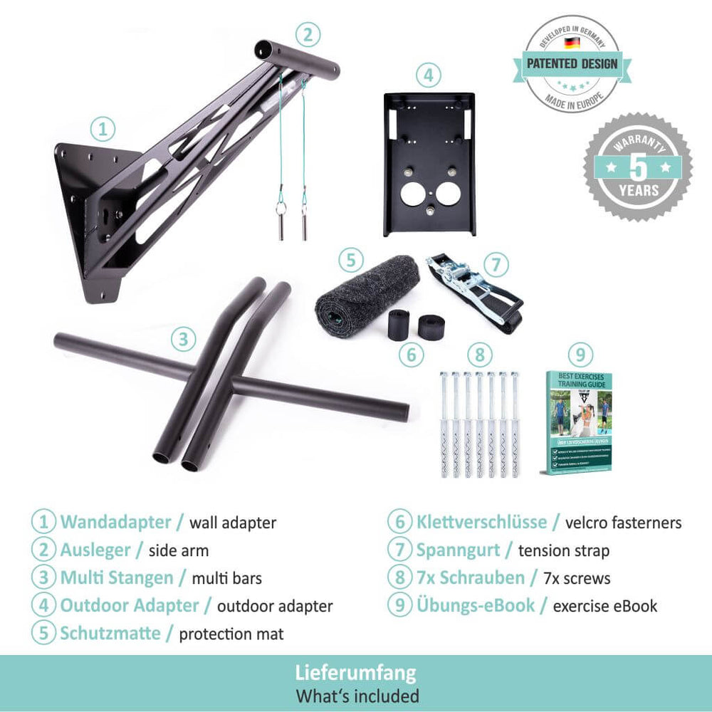 Tragbare Klimmzugstange und Dip-Bar – Montage an Innen- und Außenwänden oder Bäumen | Pullup & Dip®
